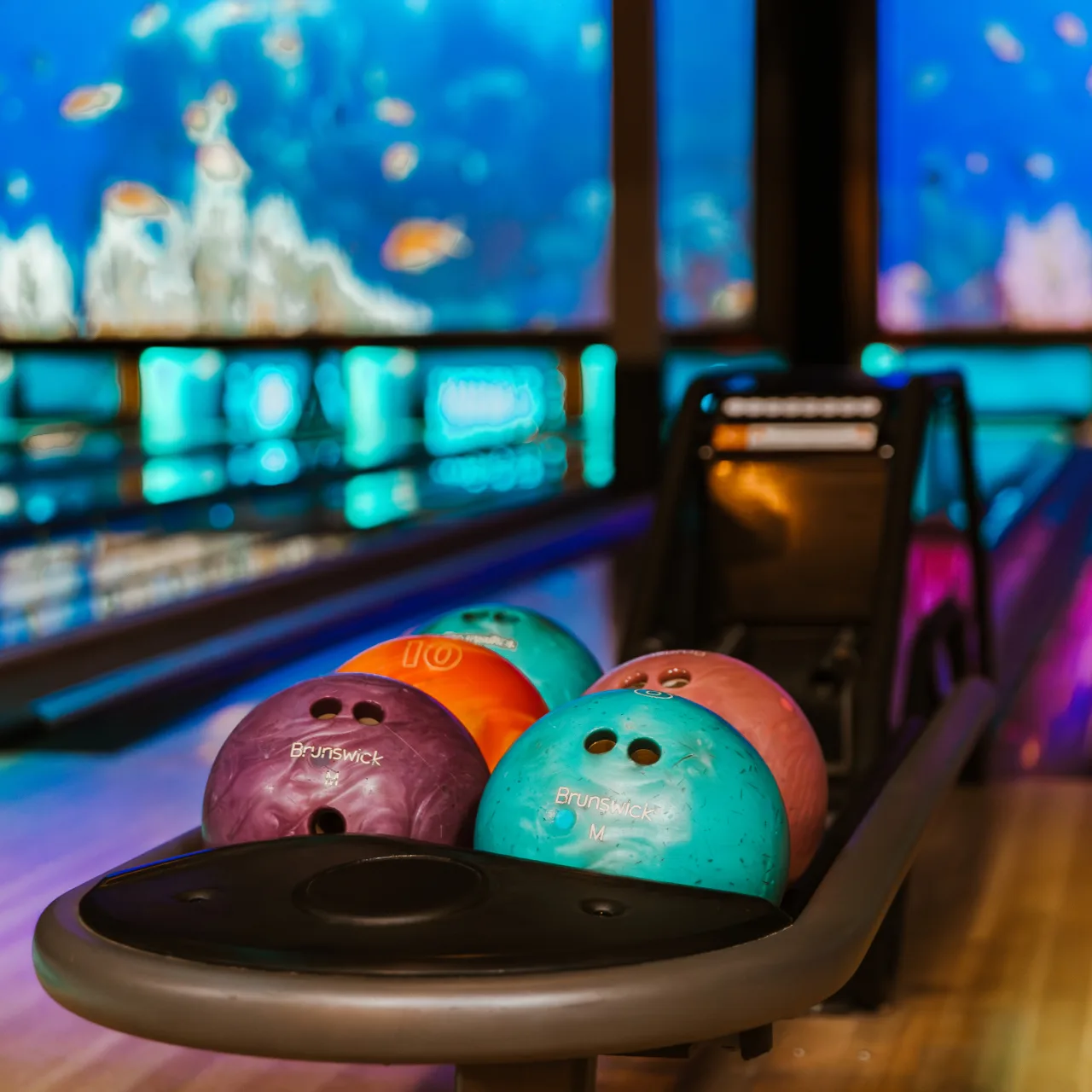 Bowling balls at bowling alley at Ocean5